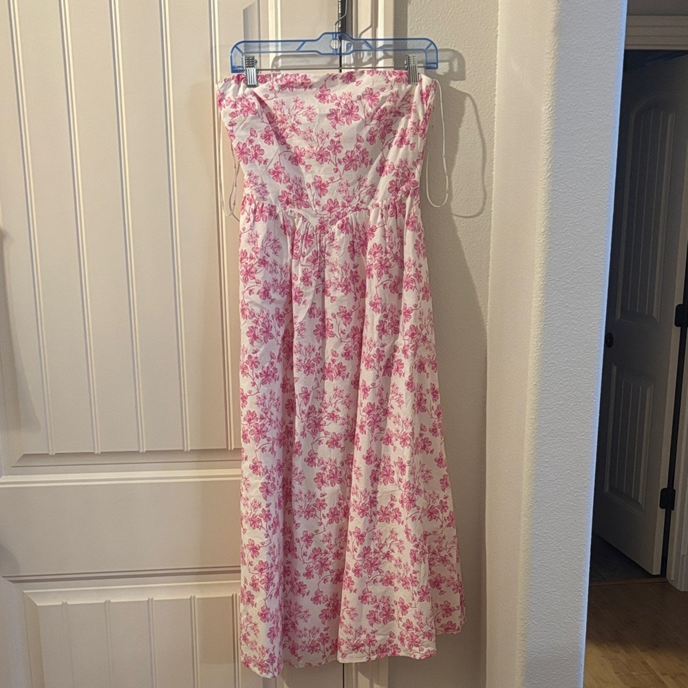 Floral Pink cotton V waist Dress